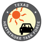 Texas Heatstroke Task Force logo in circle with passenger vehicle and sun in middle